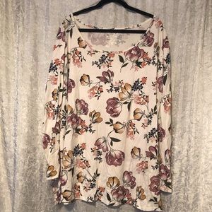 Terra & Sky Floral Long Sleeve T-Shirt, Plus Size 4X